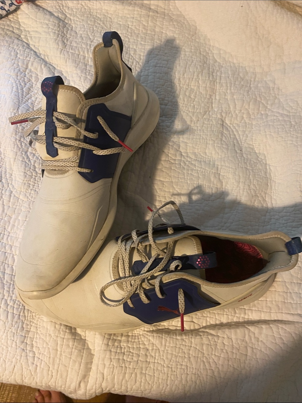 Men's Puma Ignite Golf Shoes in White with Navy Accents
